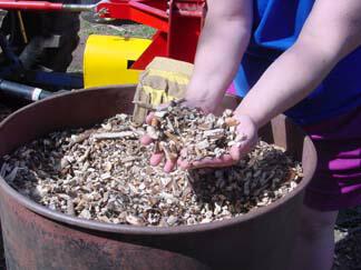 a drum of wood chips